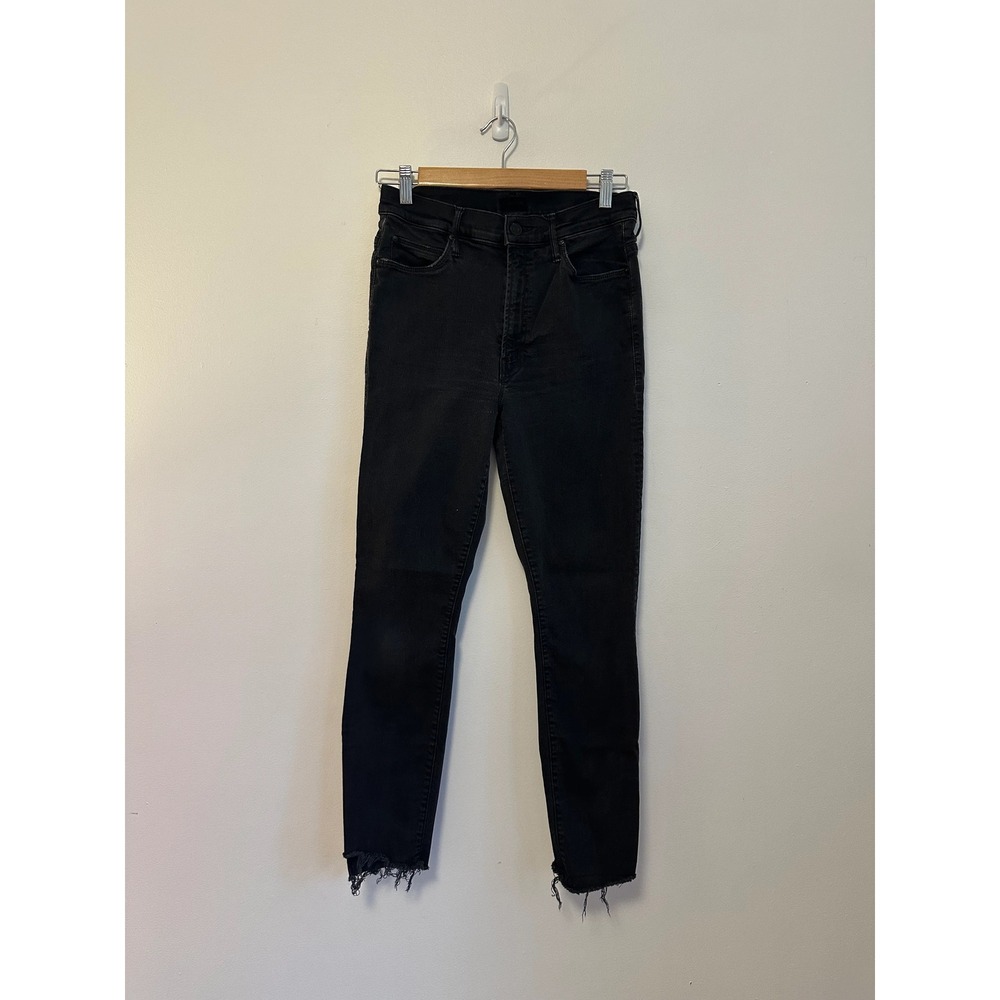 Mother Stunner Zip Ankle Step Fray Jeans in Not Guilty Black Wash | Size 29
